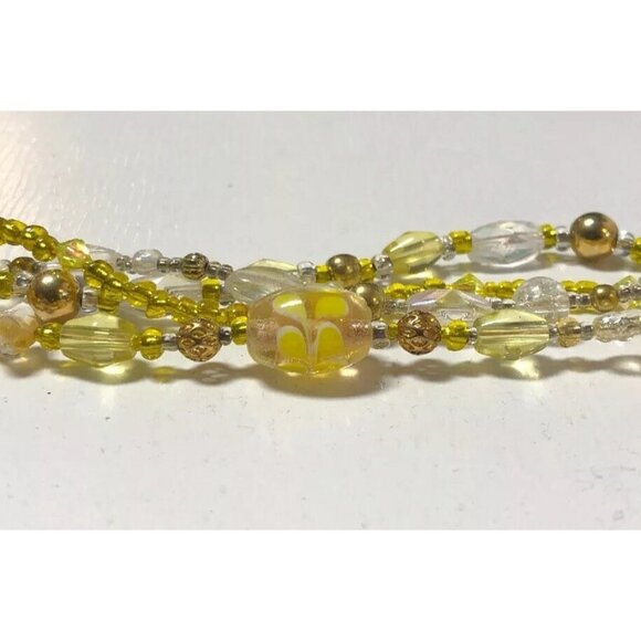 NEW Yellow Beaded Bracelet Spring Flowers Artisan 4-Strand 7" Toggle OOAK - Picture 7 of 11